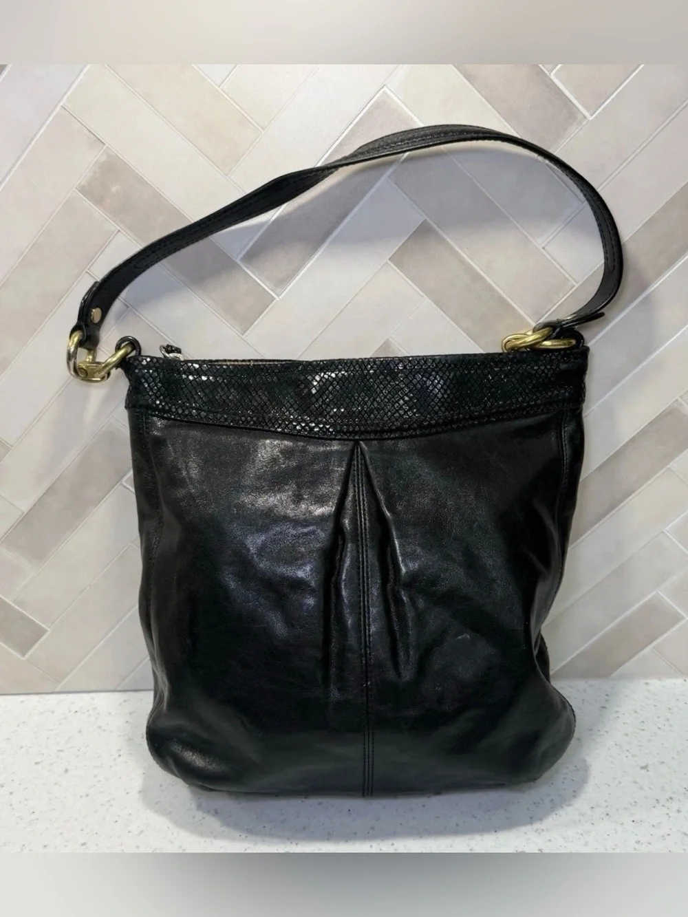Coach Ashley Hobo Hippie Leather F20114 Pleated Shoulder Bag Handbag Purse READ